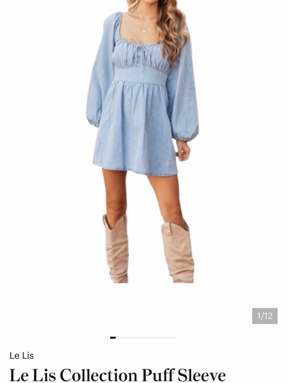 Le Lis Powder Blue Square Neck Puff Sleeve Mini Dress